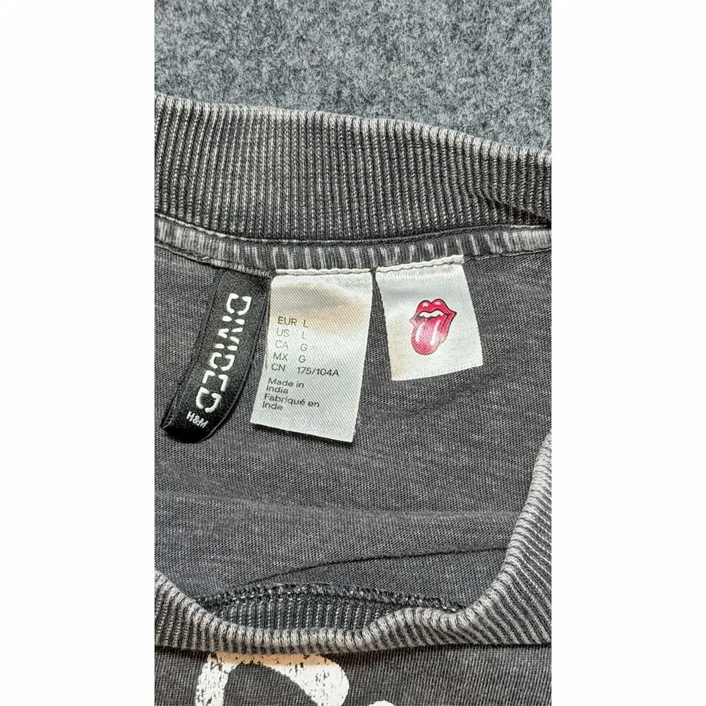 H&M Divided T-Shirt Mens Size L Gray Rolling Stones Tongue USA Flag